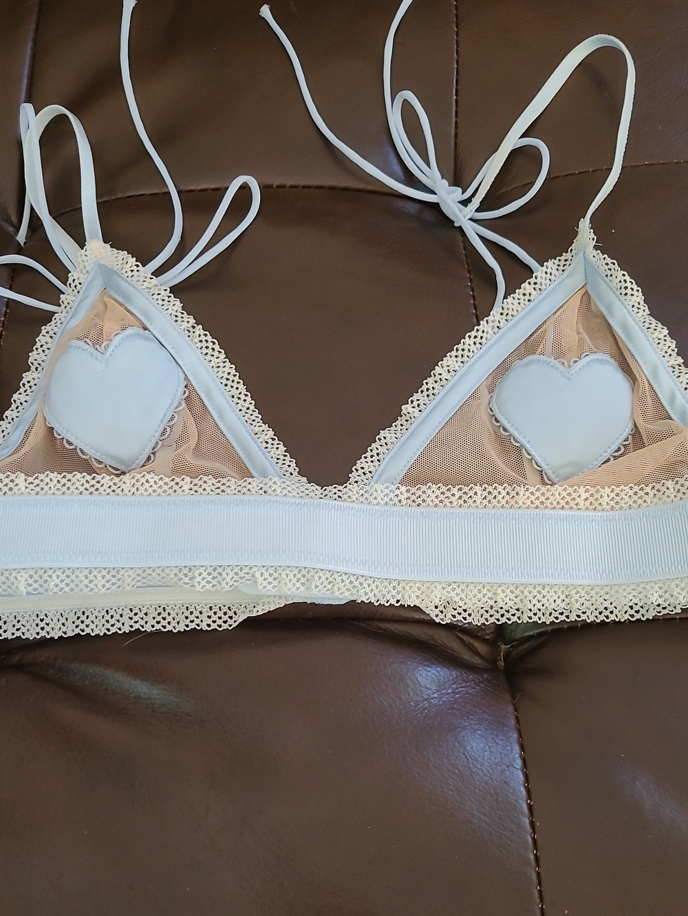 For Love & Lemons Blue Heart Appliqué Triangle Bralette XS New